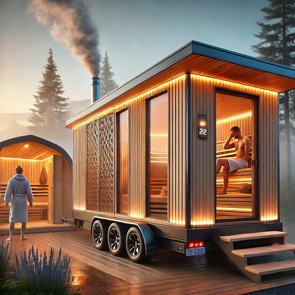 Custom Barrel Mobile Trailer Sauna Concept - Voyager